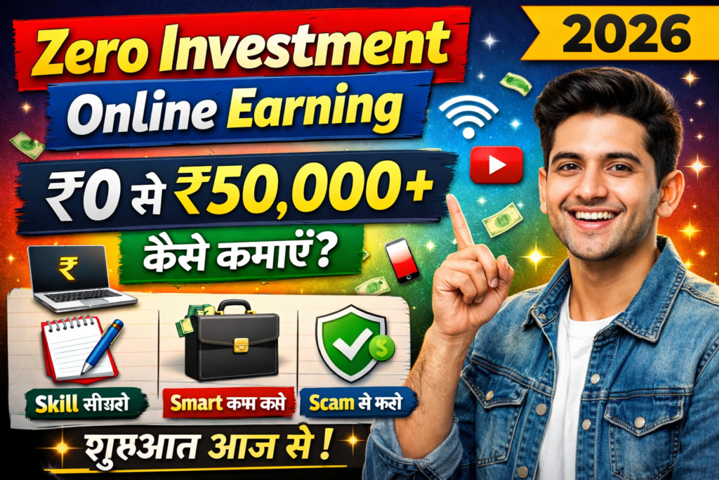 Zero Investment Online Earning 2026 – बिना पैसे लगाए ₹0 से ₹50,000 तक ऑनलाइन कमाई कैसे करें