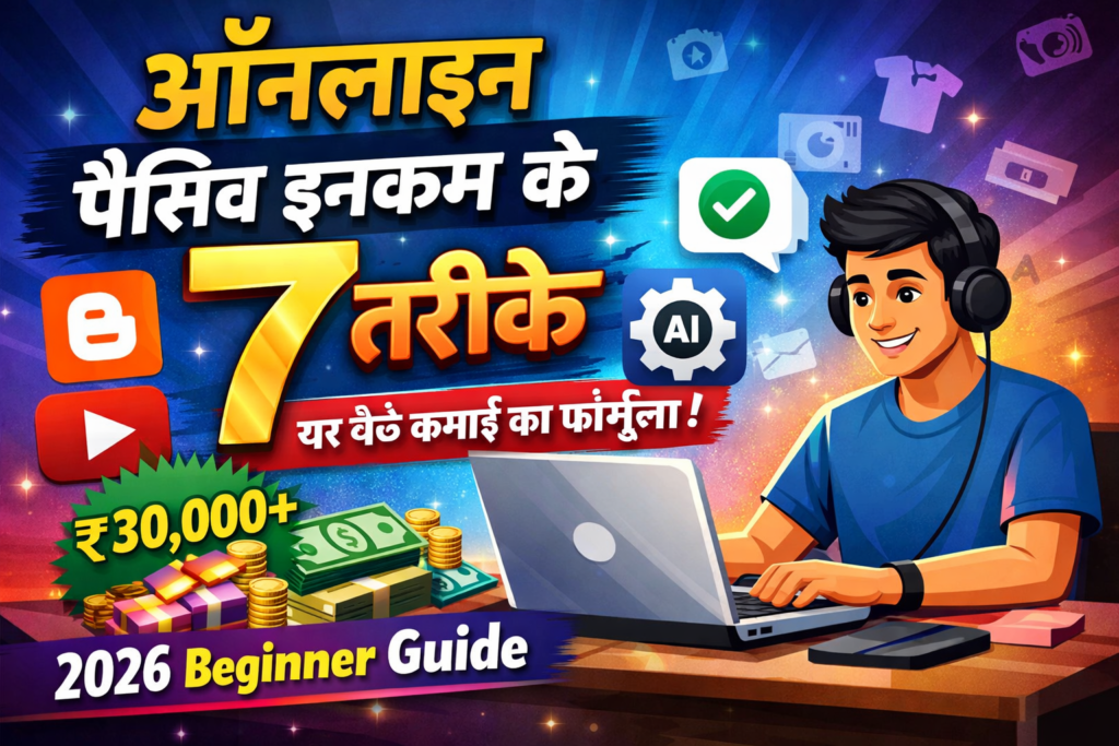 ऑनलाइन पैसिव इनकम के 7 तरीके 2026 – घर बैठे कमाई beginner guide thumbnail